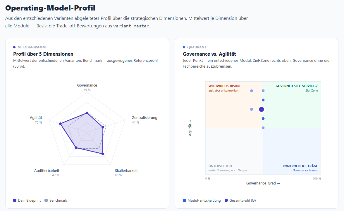 BI Blueprint Designer: Operating-Model-Profil über fünf Dimensionen